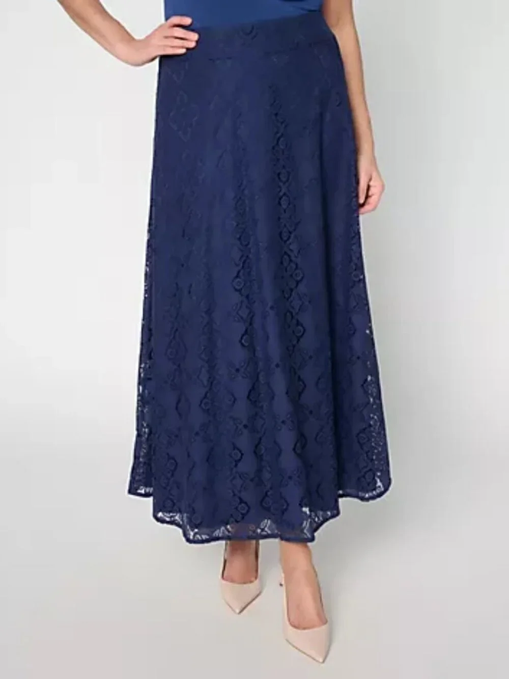 BEAUTIFUL by Lawrence Zarian Regular Lace Pull On Skirt, Navy Sz 1X a738221